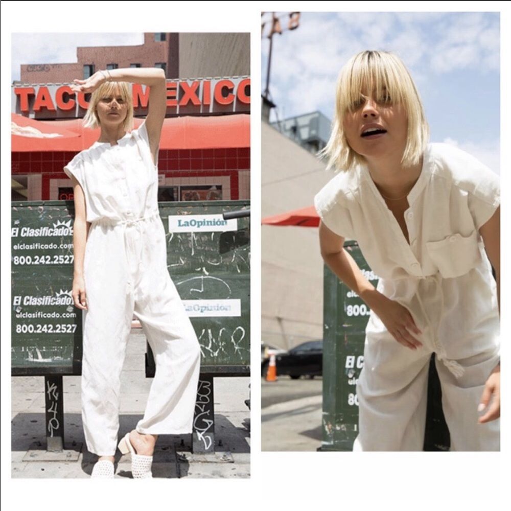 NSF Helga Cinched Wide Leg Utility Jumpsuit Minimalist Coastal P S NWT Japandi